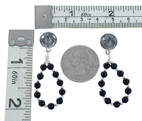 Sterling Silver Onyx Bead Post Dangle Earrings X10358